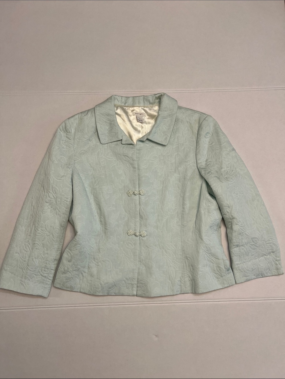 HALOGEN LIGHT GREEN COTTON FLORAL BLAZER SIZE LARGE